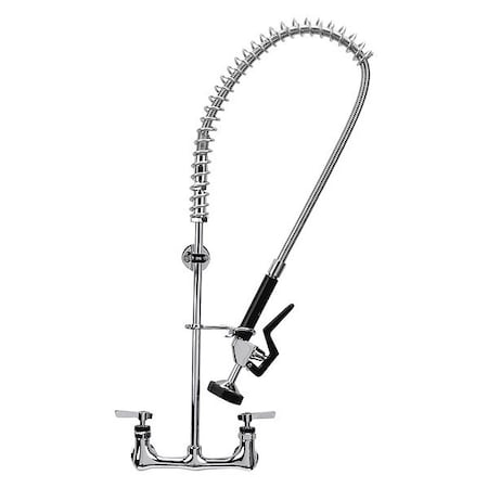 Component Hardware Encore 8" OC. Brass Chrome Plated Wall Mount Pre Rinse Assembly with Wall Bracket and Stainless Steel Spring KL53-1000-BS