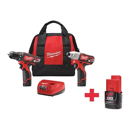 Milwaukee Tool M12 Cordless 2-Tool Combo Kit + M12 CP2.0 Battery 2494-22, 48-11-2420