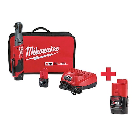 Milwaukee Tool M12 FUEL 3/8" Ratchet 2 Battery Kit + M12 CP2.0 Battery 2557-22, 48-11-2420
