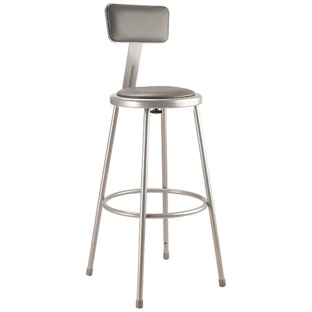 NATIONAL PUBLIC SEATING Round Stool with Backrest, Height 30"Gray 6430B