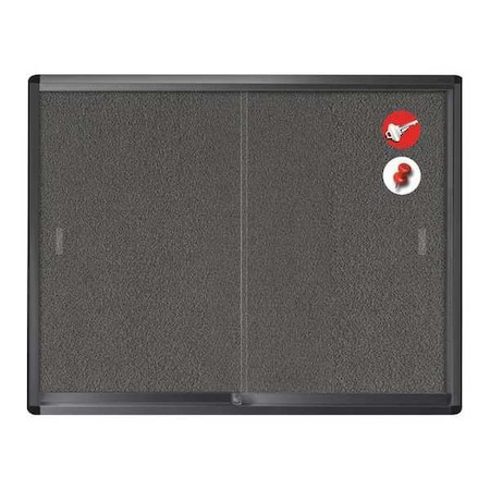 Mastervision Enclosed Locking Sliding Doors Bulletin Board, Wall Mount, 38"x45", Gray Fabric, Black Frame VT640103717