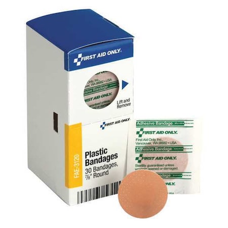 First Aid Only First Aid Kit Refill, 0.88" Round Spot Plastic Bandages, 30 Per Box FAE-3120