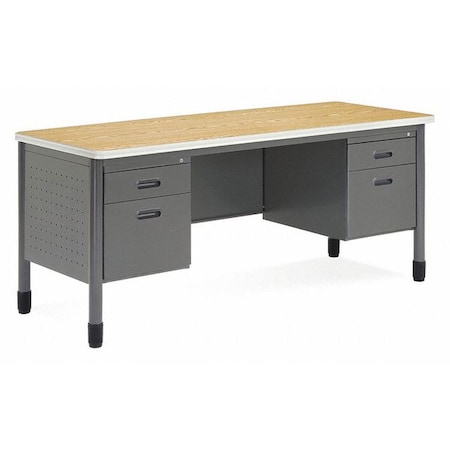 Ofm Double Pedestal Credenza, 26-3/4" D, 29" H, Oak, Laminate 66266-OAK