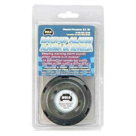 Wolo Back Up Alarm, Heavy Duty, 87DB, 12-48V BA-87