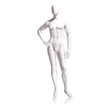 Econoco Mondo Mannequins Gene White Male Oval Head Mannequin, Pose 4 W/ base GEN-4H-OV
