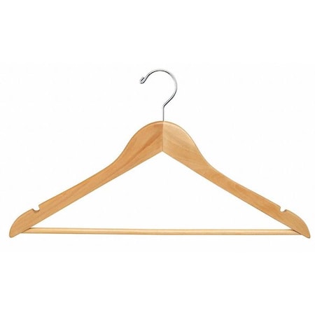 Econoco Flat Wood Hanger, Natural, with Bar, PK100 WH1761BNC
