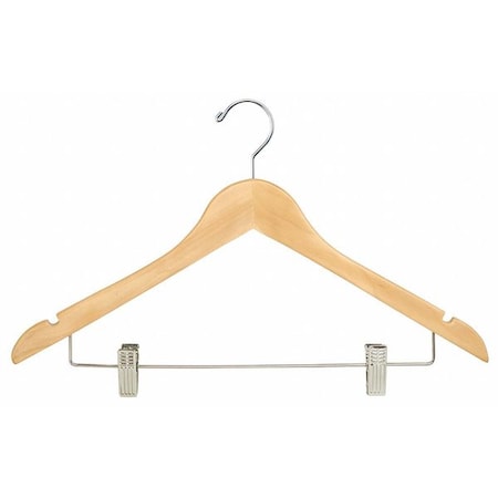 Econoco Wood Hanger, Natural, Pant Clips, PK100 WH1731CNC