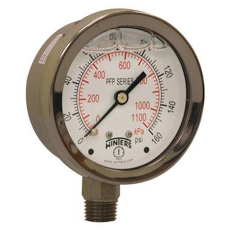 Winters 2 1/2 in Dial, 1/4 in NPT Bottom Location, AISI 304 Stainless Steel Case Material PFP825