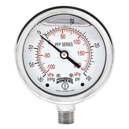 Winters 2 1/2 in Dial, 1/4 in NPT Bottom Location, AISI 304 Stainless Steel Case Material PFP861