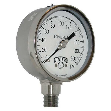 Winters 4 in Dial, 1/2 in NPT Bottom Location, AISI 304 Stainless Steel Case Material PFP661R1