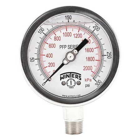 Winters 4 in Dial, 1/2 in NPT Bottom Location, AISI 304 Stainless Steel Case Material PFP662