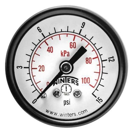 Winters 1-1/2 in Dial, 1/8 in NPT Center Back Location, Steel Case Material PEM1399