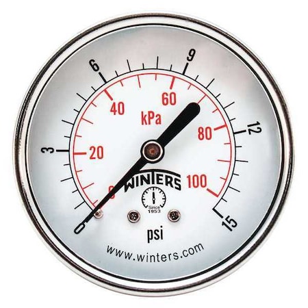Winters 2 1/2 in Dial, 1/4 in NPT Center Back Location, Steel Case Material PEM1436