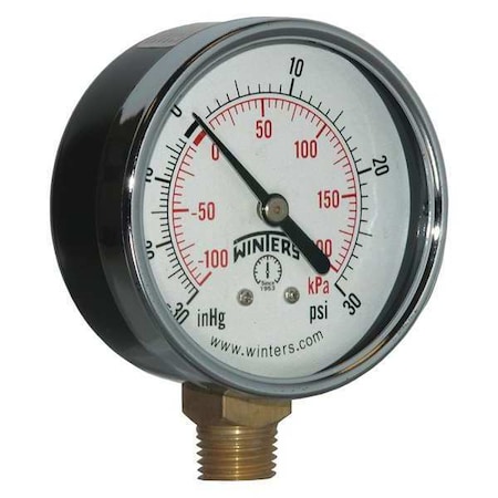 Winters Economy 2.5" 30-0-30 psi/Kpa 1/4" Btm, 2 1/2 in Dial, 1/4 in NPT Bottom Location PEM153