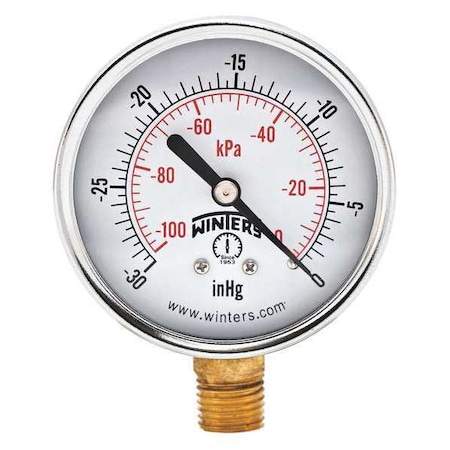Winters 2 1/2 in Dial, 1/4 in NPT Bottom Location, Steel Case Material PEM210