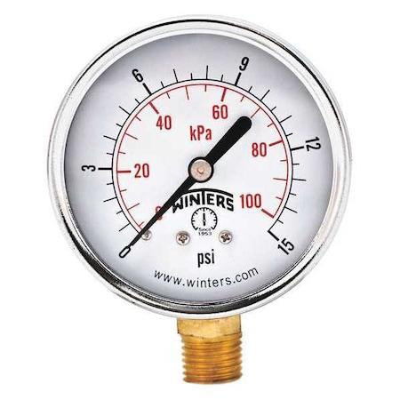 Winters Economy 2.5" 0-15 psi/Kpa 1/4" Npt Btm, 2 1/2 in Dial, 1/4 in NPT Bottom Location PEM211