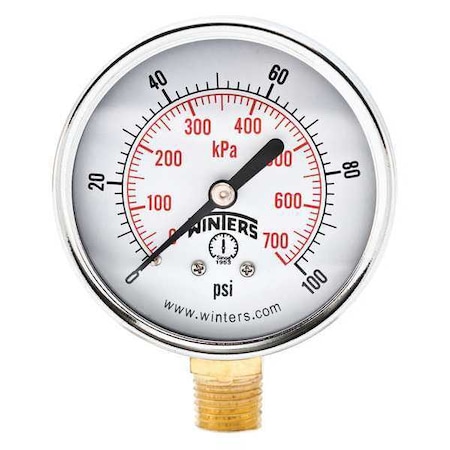 Winters Economy 2.5" 0-100 psi/Kpa 1/4" Btm PEM214