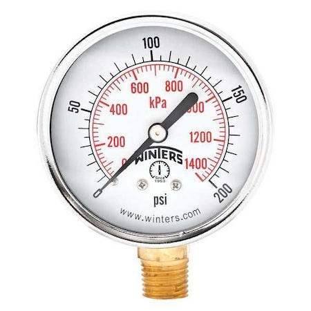 Winters Ecomony 2.5" 0-200 psi/Kpa 1/4" Npt Btm, 2 1/2 in Dial, 1/4 in NPT Bottom Location PEM216