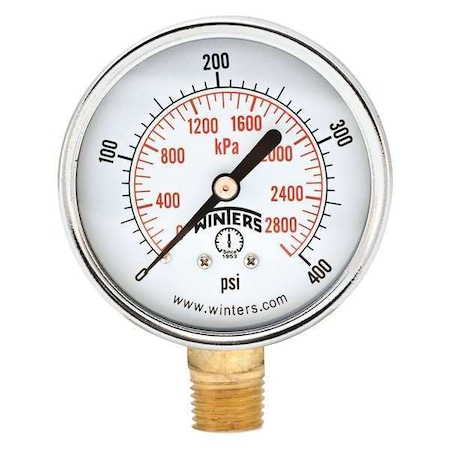 Winters 2 1/2 in Dial, 1/4 in NPT Bottom Location, Steel Case Material PEM219