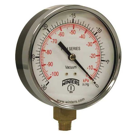Winters 4 in Dial, 1/4 in NPT Bottom Location, Steel Case Material PEM220