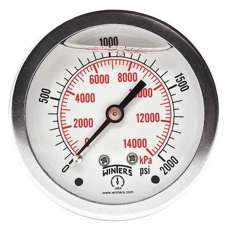 Winters 2 1/2 in Dial, 1/4 in NPT Center Back Location, AISI 304 Stainless Steel Case Material PFQ910
