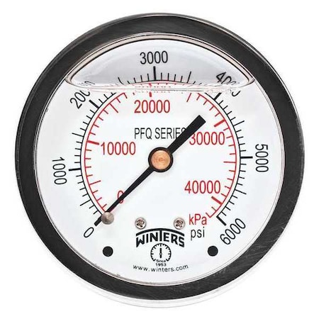 Winters Qual Ss/Br Gauge 2.5" 1/4Cb 6000Psi/Kpa, 2 1/2 in Dial, 1/4 in NPT Center Back Location PFQ915