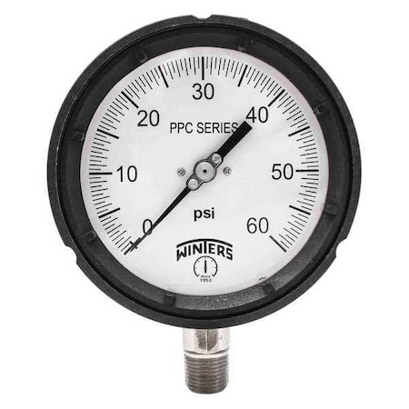 Winters 4 1/2 in Dial, 1/2 in NPT Bottom Location, Phenolic Case Material PPC5063R1