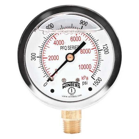 Winters Qual Ss/Br Gauge 2.5" 1/4Lm 1500Psi/Kpa, 2 1/2 in Dial, 1/4 in NPT Bottom Location PFQ816