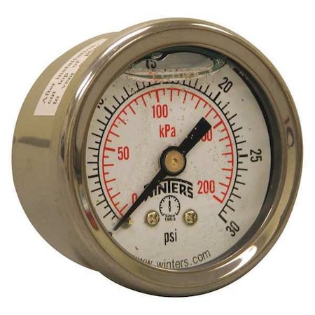 Winters 1 1/2 in Dial, 1/8 in NPT Center Back Location, AISI 304 Stainless Steel Case Material PFQ1122