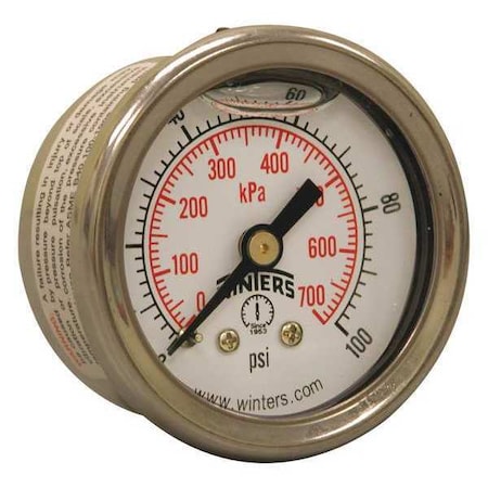 Winters 1 1/2 in Dial, 1/8 in NPT Center Back Location, AISI 304 Stainless Steel Case Material PFQ1124