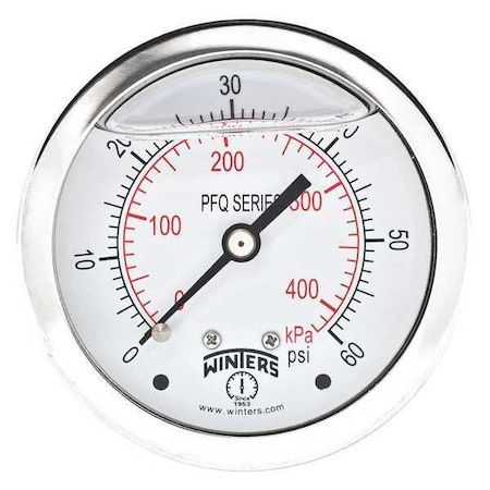 Winters 2 1/2 in Dial, 1/4 in NPT Center Back Location, AISI 304 Stainless Steel Case Material PFQ164