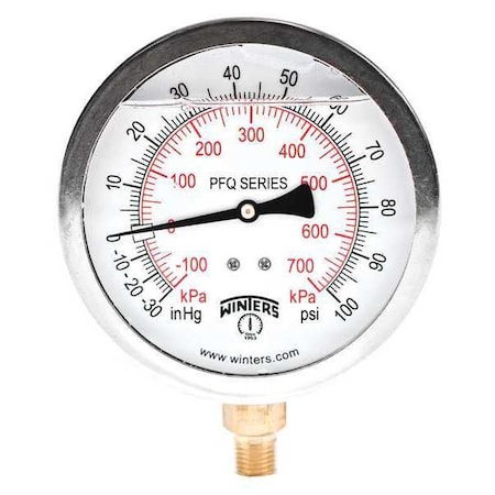 Winters 4 in Dial, 1/4 in NPT Bottom Location, AISI 304 Stainless Steel Case Material PFQ704