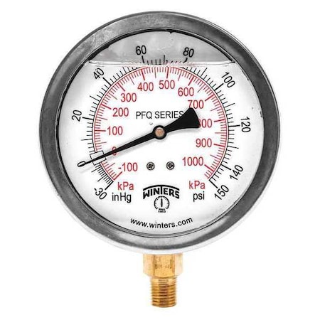 Winters 4 in Dial, 1/4 in NPT Bottom Location, AISI 304 Stainless Steel Case Material PFQ705
