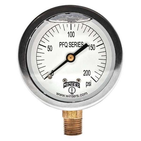 Winters Qual Ss/Br Gauge 2.5" 1/4Lm 0-200Psi, 2 1/2 in Dial, 1/4 in NPT Bottom Location PFQ806R1