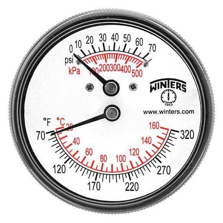 Winters 2 1/2 in Dial, 1/4 in NPT Back Location, Steel Case Material TTD404