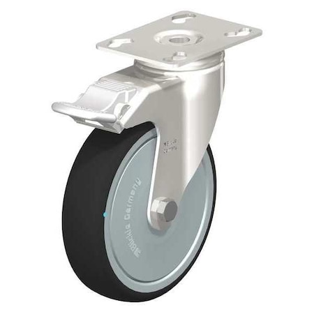 Blickle Swivel Plate Caster, PU, 5", Brake, Overall Height: 6.34" LKPXA-PATH 126KFD-12-FI