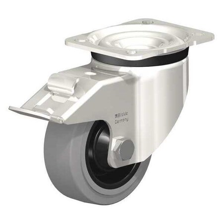 Blickle Swivel Plate Caster, Solid Rubbr, 4", Brake, Caster Load Rating Range: Heavy-Duty LKX-POEV 100XKA-14-FI-SG