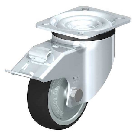 Blickle Swivel Plate Caster, PU, 4", Brake, Number of Wheels: 1 LK-PATH 100KF-14-FI