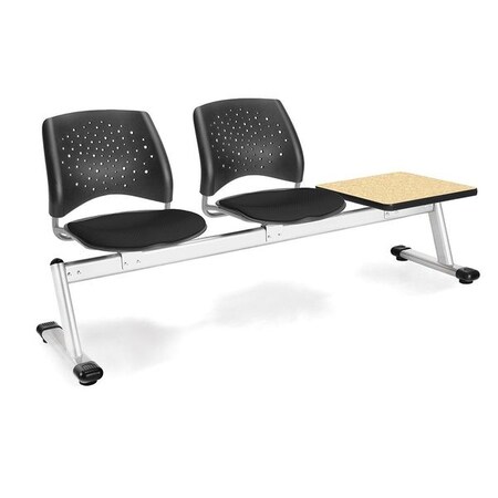 Ofm Beam Seating W/ 2 Seats, 1Tbl, Black, Oak 323T-2224-OAK