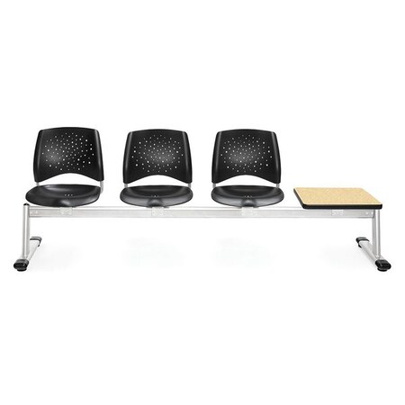 Ofm Beam Seating W/ 3 Seats, 1Tbl, Blk/Oak 324T-P-BLK-OK
