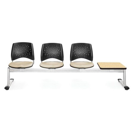 Ofm Beam Seating W/ 3 Seats, 1Tbl, Khaki, Oak 324T-2209-OAK