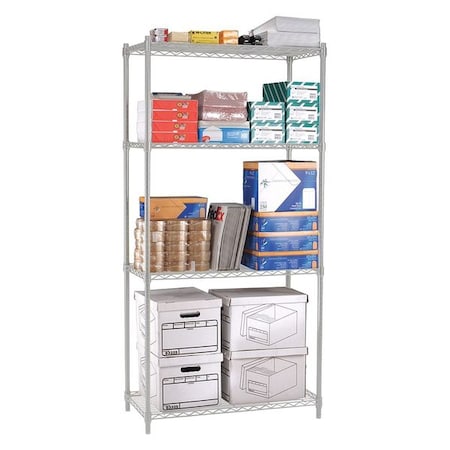 Ofm Wire Shelving Unit, 18"D x 48"W x 72"H, 4 Shelves, Silver S487218-SLVR