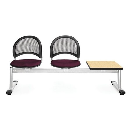 Ofm Moon 3 Beam Seat W/2Seat/1Table, Burg, Oak 333T-2211-OAK