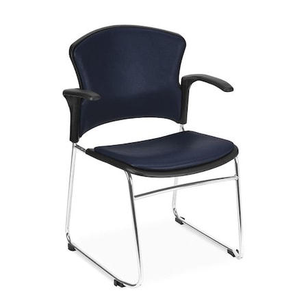 Ofm Stack Chair, Vinyl With Arms, Navy, 4Pk 310-VAMA-4PK-605