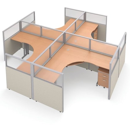 Ofm Privacy Station, 154-1/2" D, 47" H, Beige/Maple, polycarbonate R2X2-4772-PGBM