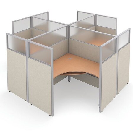 Ofm Privacy Station, 126-1/2" D, 63" H, Beige/Maple, polycarbonate R2X2-6360-PGBM