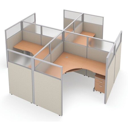 Ofm Privacy Station, 150" D, 63" H, Beige/Maple, polycarbonate R2X2-6372-PGBM
