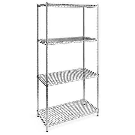 Ofm Wire Shelving Unit, 18"D x 36"W x 72"H, 4 Shelves, Chrome X5R-1836