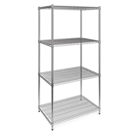 Ofm Wire Shelving Unit, 24"D x 36"W x 72"H, 4 Shelves, Chrome X5R-2436