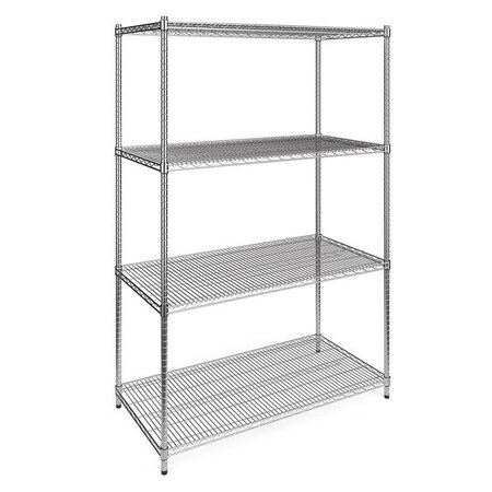Ofm Wire Shelving Unit, 24"D x 48"W x 72"H, 4 Shelves, Chrome X5R-2448